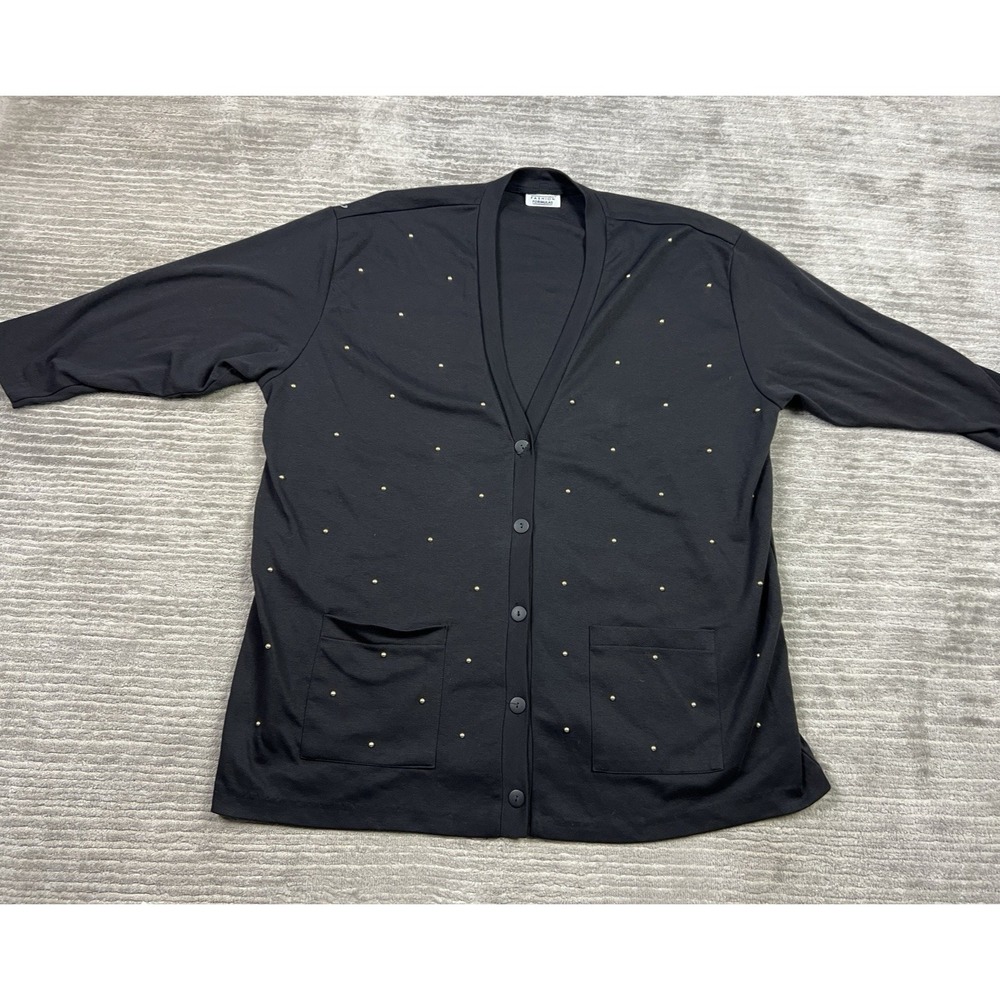Vintage Fashion Formulas Sweater Womens Black 3/4 Sleeve Gold Studded Open Front